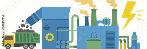 Waste Management Facility processing recyclables into energy, advanced technology and industrial machinery system