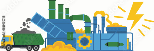 Waste Management Facility processing recyclables into energy, advanced technology and industrial machinery system