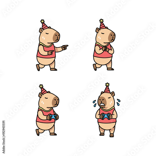 Cartoon capybara photographer experiencing camera failure with frustration and disappointment