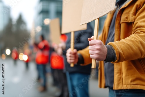 Wallpaper Mural Protesters Holding Blank Signs in Labor Demonstration on Busy Street Torontodigital.ca