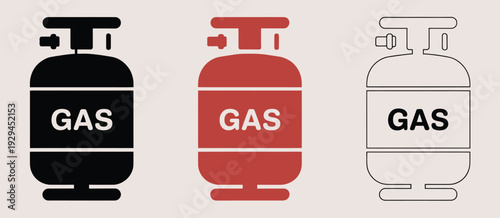 Gas cylinders icon set, gas tank icon, silhouette of LPG gas cylinder, tank vector symbol design for app, logo, web, UX, and UI projects.