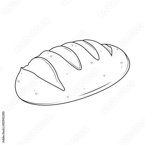 Minimalistic linear illustration of a loaf of bread isolated on a white background. Traditional bakery line art for menus, packaging, food branding, and recipe design.