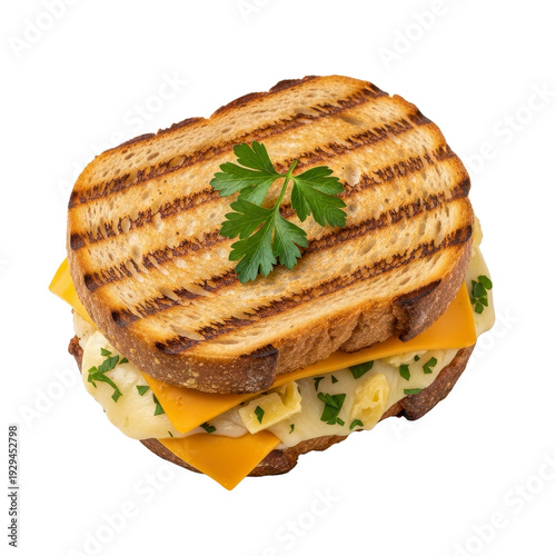 Grilled cheese sandwich with parsley garnish