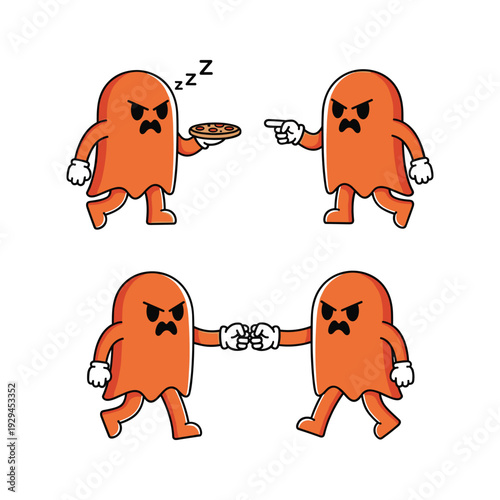 Angry cartoon characters fighting and arguing with each other in a humorous illustration