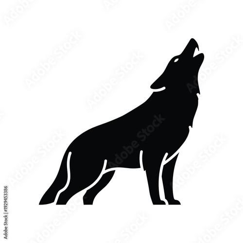 Howling wolf silhouette standing side profile wild animal forest predator lone wolf nature wilderness vector icon art