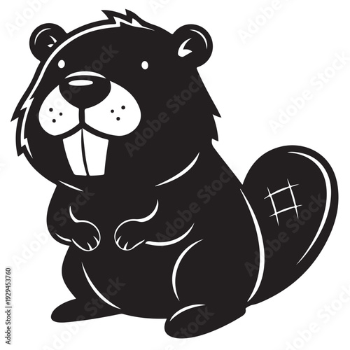 Cute Black and White Cartoon Beaver Character Illustration