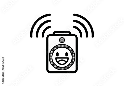 Happy Speaker Icon with Wireless Signal Waves.