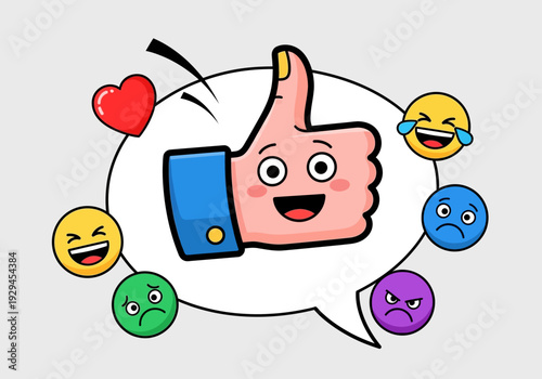 Happy Thumbs Up Emoji Surrounded by Various Emotions.