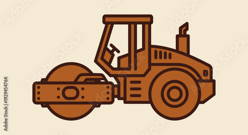 Illustration of a Brown Steamroller Machine on a Light Background.