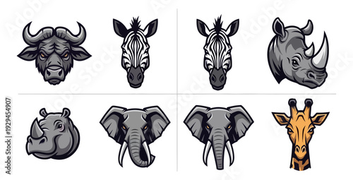 Wildlife animal head collection designs for decorative purposes