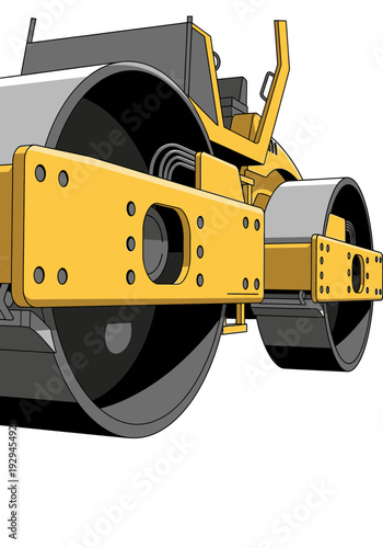Heavy Duty Yellow Road Roller Machine Close Up.