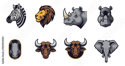 Wildlife animal head collection vector illustrations