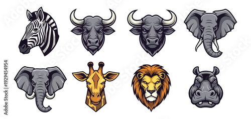 Wildlife animal head collection vector illustrations design