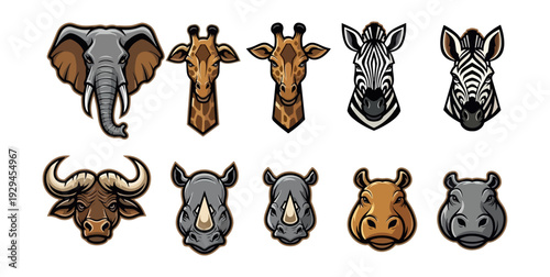 Wildlife animal head collection vector illustrations for design