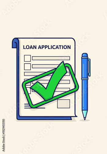 Loan Application Approved with Green Check Mark and Pen.