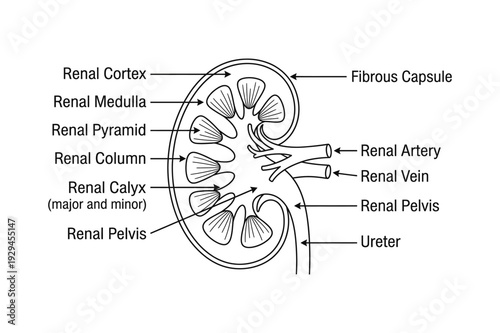 Detailed Human Kidney Anatomy Diagram