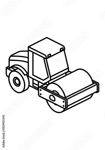 Line Art Illustration of a Road Roller Vehicle.