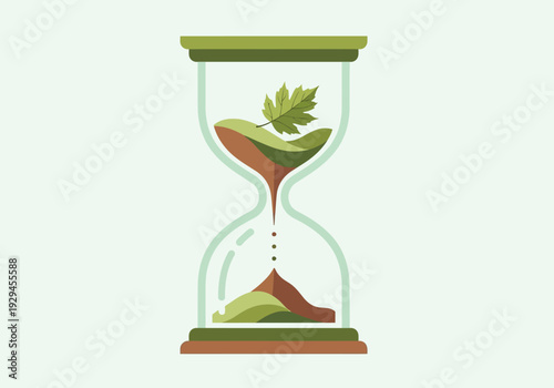 Hourglass with Green Landscape and Falling Sand.