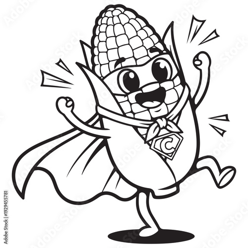 Energetic Cartoon Corn Character in Superhero Cape