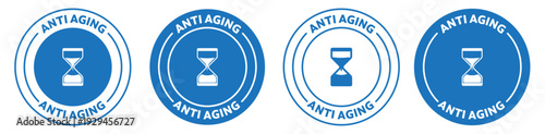 Set of anti aging icons in blue colors. Four variations on white background.