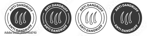 Anti dandruff icon set for shampoo, oil and serum. Logo badge symbol for dandruff free products.