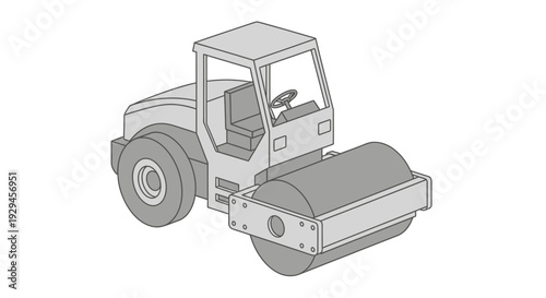 Isometric Illustration of a Road Roller Machine.