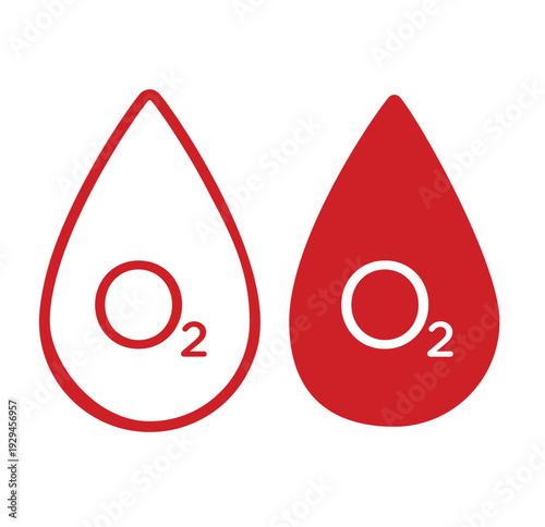 Blood drop with Oxygen O2 in filled and outlined format in blood color and on transparent background. vector illustration.