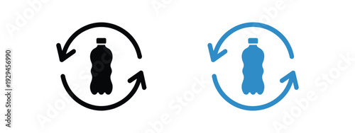 Plastic Bottle Recycling Icon vector illustration, plastic drink bottle with circular arrow symbol, recycling and eco-friendly concept, app and website design element.