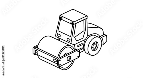 Isometric Line Art Illustration of a Road Roller Machine.
