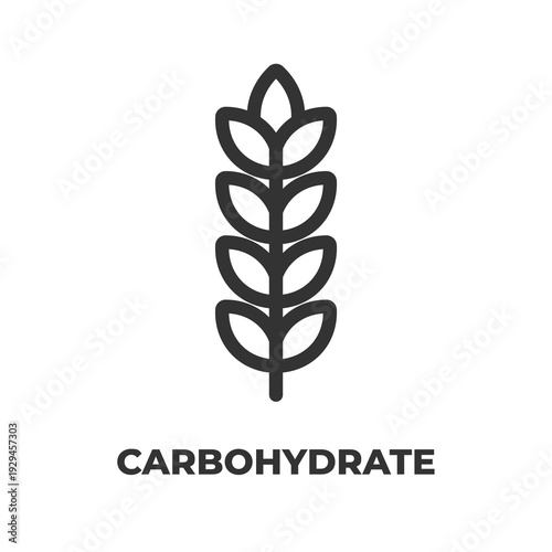Carbohydrate icon. black outlined wheat grain symbol isolated on white background.