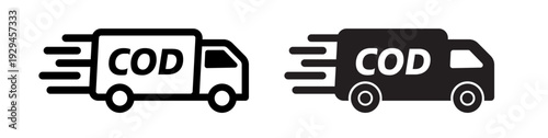 Cash on delivery or COD icon in filled and outlined on white background.