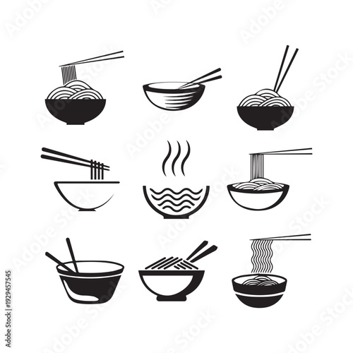 Set of noodles on white background or silhouette vector 