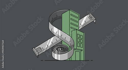 Measuring Building Size with Tape Measure Illustration.