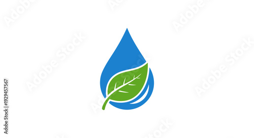 Water Drop with Green Leaf Logo - Nature, Environment, Purity, Eco-Friendly, Hydration, Organic Concept Icon
