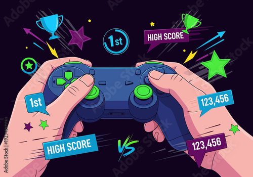 Hands holding a video game controller in action.