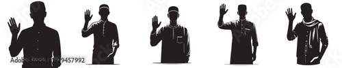 vector silhouette of a muslim man waving hand gesture