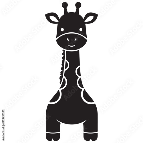 Cute Black Silhouette Giraffe Illustration with White Details