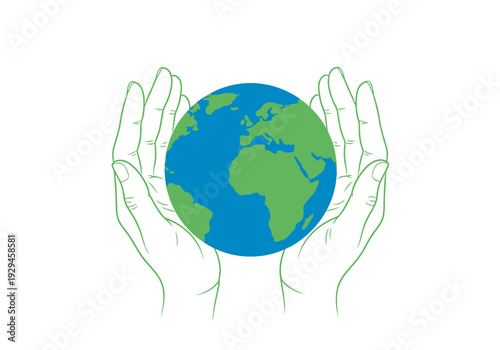 Hands holding the planet Earth symbolizing care and protection.