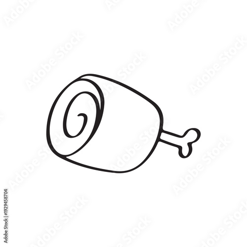Hand drawn ham meat on bone doodle illustration