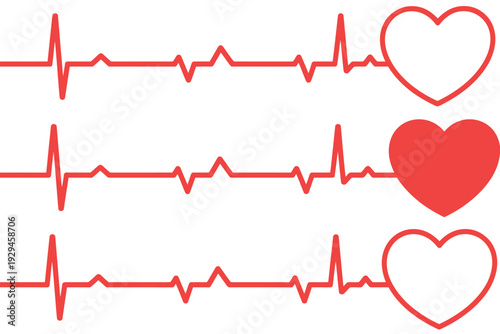 Heart with heartbeat vector design, includes cardiology, pulse, and medical heart rate symbols, ideal for healthcare, medical, wellness, and fitness illustration projects.