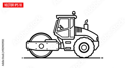 Line Art Illustration of a Road Roller Construction Vehicle.