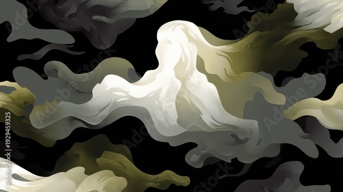 Abstract Background with Swirling Gold and Silver Fluid Textures on Black Backdrop