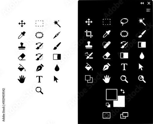 Comprehensive Set of Vector Graphic Design Tools and User Interface Icons for Digital Creative Software Development