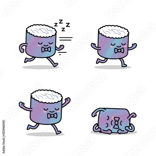 Cartoon coffee cup character in different emotional states with pastel colors