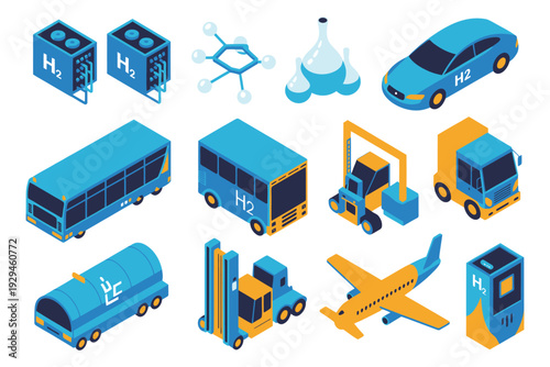 Hydrogen Fuel Cell Icon isometric vector illustration, PEM fuel cell stack, solid oxide fuel cell, clean energy technology, renewable power concept, scientific and engineering design.