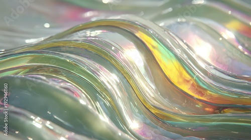 Abstract Iridescent Wavy Surface Reflecting Light with Holographic Colors in Studio Shot