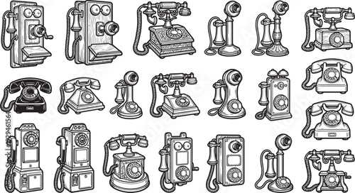 A vintage telephone collection showcasing antique design and retro communication technology.