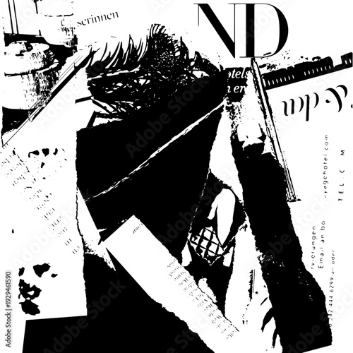 Artistic mode collage background. Basis graphics black and white