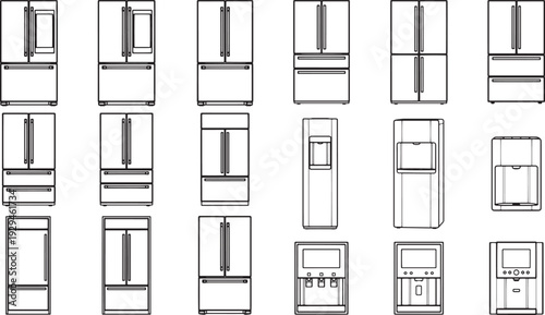 A comprehensive collection of various water dispensers, providing a detailed and informative illustration. 