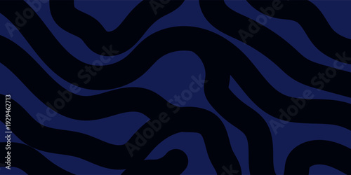 Summer bright retro 60s or 70s background colorful leaking smooth organic bold lines. Poisonous flashy black blue colors. Vector illustration